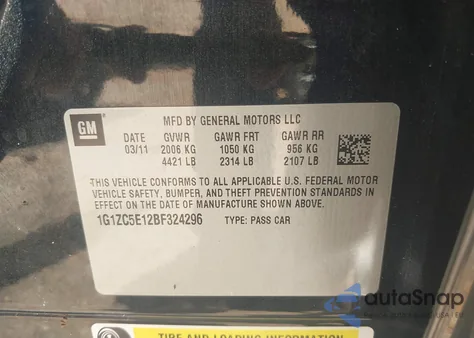 2011 Chevrolet Malibu 1Lt z USA, uszkodzony, nr VIN 1G1ZC5E12BF324296